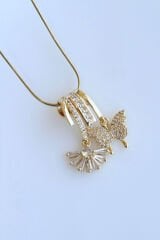 Yeni Sezon Zirkon Taşlı Kelebek Motifli Kadın Çelik Kolye