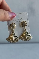 Yelpaze Tasarım Xuping 14K Altın Kaplama Kadın Çelik Küpe