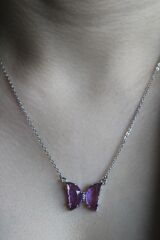 Yeni Sezon Kelebek Tasarım Rodyum Kaplama Kadın Çelik Kolye