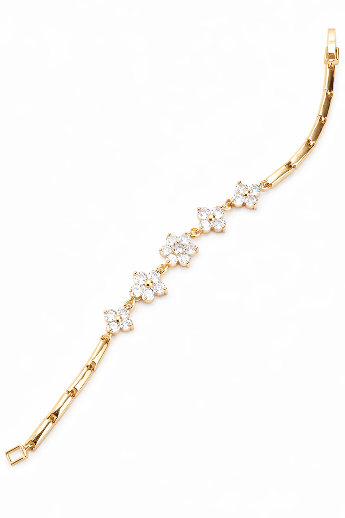 Altın Kaplama 5 li Zirkon Taşlı Lostus Çiçeği Tasarım Kadın Çelik Bileklik Kelepçe