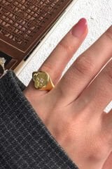 Gold Plaka Tasarım Zirkon Taşlı Kutup Yıldızı Model Ayarlanabilir Serçe Parmak Yüzüğü