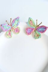 Yeni Sezon Çok Renkli Hasır Kelebek Tasarım Yazlık Hafif Kadın Küpe