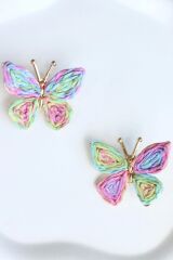 Yeni Sezon Çok Renkli Hasır Kelebek Tasarım Yazlık Hafif Kadın Küpe