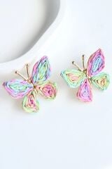 Yeni Sezon Çok Renkli Hasır Kelebek Tasarım Yazlık Hafif Kadın Küpe