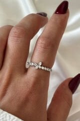 İthal Seri Zarif Zirkon Taşlı Kelebek Tasarım Ayarlanabilir Kadın Çelik Yüzük