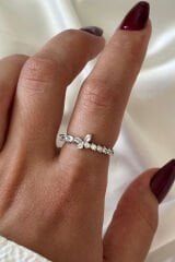 İthal Seri Zarif Zirkon Taşlı Kelebek Tasarım Ayarlanabilir Kadın Çelik Yüzük