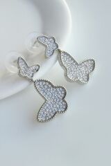 Sallantılı Full Zirkon Taşlı Kelebek Model Çivi Kadın Küpe