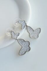 Sallantılı Full Zirkon Taşlı Kelebek Model Çivi Kadın Küpe