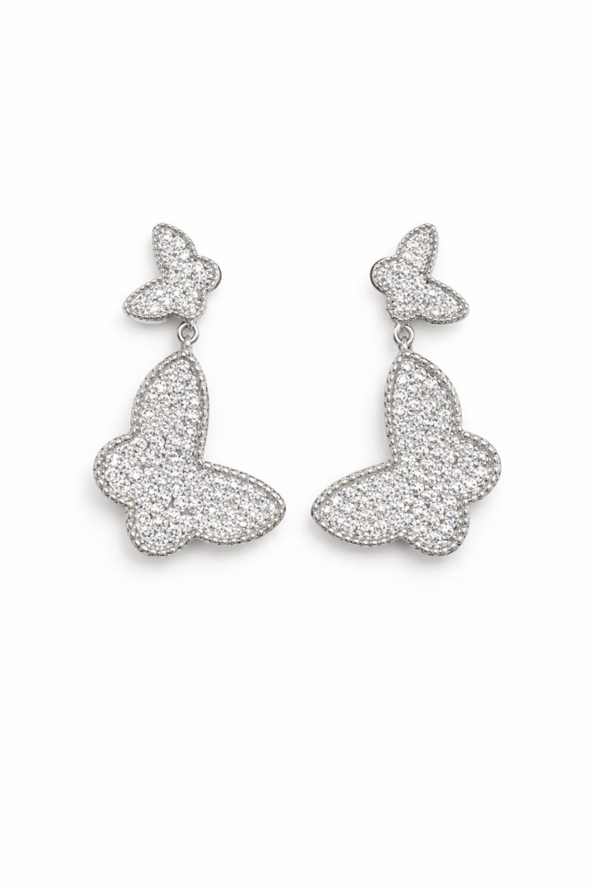 Sallantılı Full Zirkon Taşlı Kelebek Model Çivi Kadın Küpe