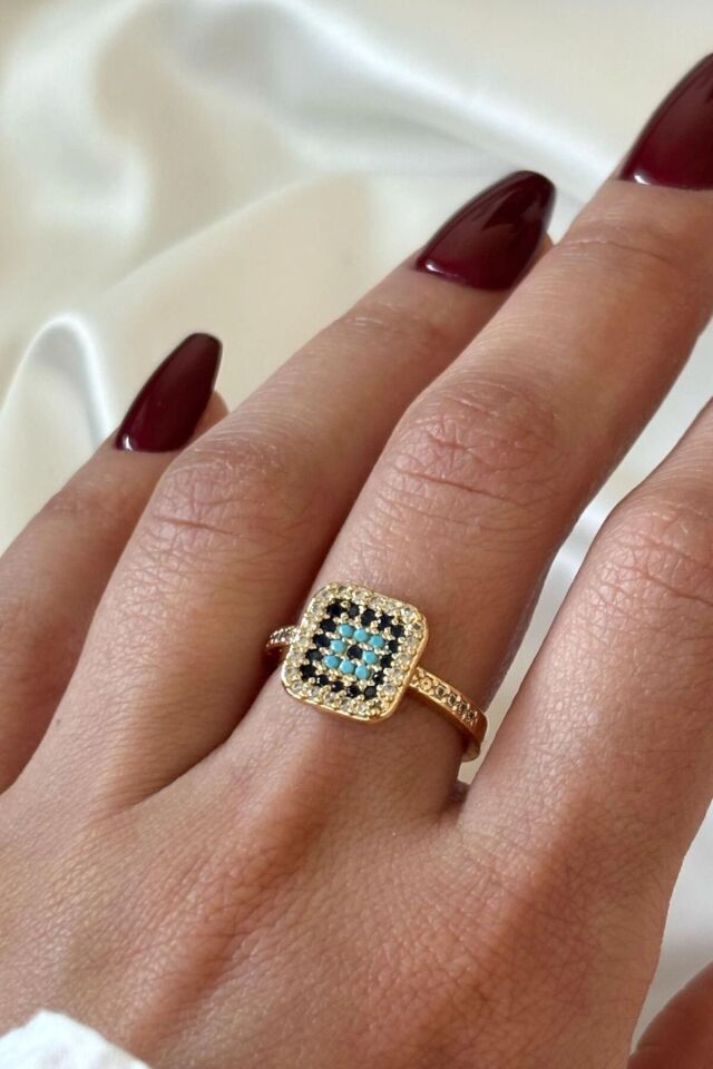 Princess Nazar Boncuğu Tasarım Zirkon Taşlı Ayarlanabilir Kadın Yüzük Gold