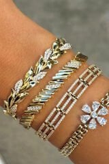 Premıum Seri Lıora Tasarım Yatay Çizgi Görünüm Zirkon Taşlı 14K Xuping Kadın Çelik Bileklik