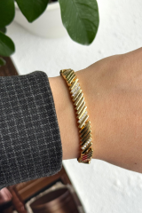 Premıum Seri Lıora Tasarım Yatay Çizgi Görünüm Zirkon Taşlı 14K Xuping Kadın Çelik Bileklik