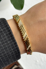 Premıum Seri Lıora Tasarım Yatay Çizgi Görünüm Zirkon Taşlı 14K Xuping Kadın Çelik Bileklik