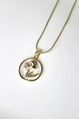 Vintage Incili Beyaz Gül Motifli 3d Tablo Tasarım Kadın Çelik Kolye