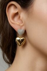 Sallantılı Zirkon Taşlı Kalp Model Kadın Çelik Küpe