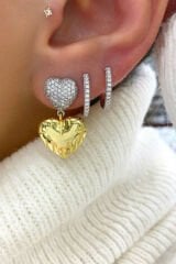 Sallantılı Zirkon Taşlı Kalp Model Kadın Çelik Küpe