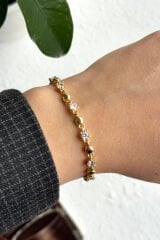 Özel Seri Taş Detaylı Su Yolu Tasarım Kadın Çelik Bileklik Kelepçe