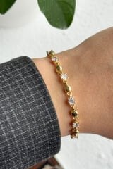 Özel Seri Taş Detaylı Su Yolu Tasarım Kadın Çelik Bileklik Kelepçe