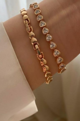 Özel Seri Su Yolu Kalp Tasarım Rose Renk Xuping Kadın Çelik Bileklik