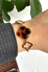 Premium Seri Marka Model Büyük Leoparlı Yonca Tasarım Kadın Çelik Bileklik