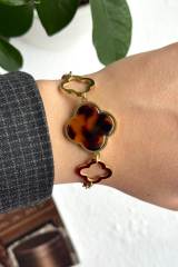 Premium Seri Marka Model Büyük Leoparlı Yonca Tasarım Kadın Çelik Bileklik