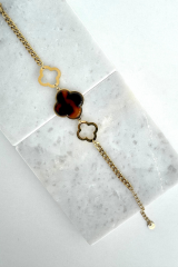 Premium Seri Marka Model Büyük Leoparlı Yonca Tasarım Kadın Çelik Bileklik