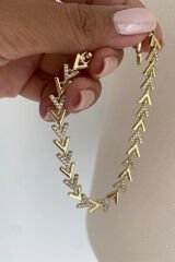 Vera Chain V Model Kuyumcu İşçiliği 14K Altın Kaplama Premium Seri Kadın Çelik Bileklik