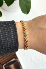 Vera Chain V Model Kuyumcu İşçiliği 14K Altın Kaplama Premium Seri Kadın Çelik Bileklik