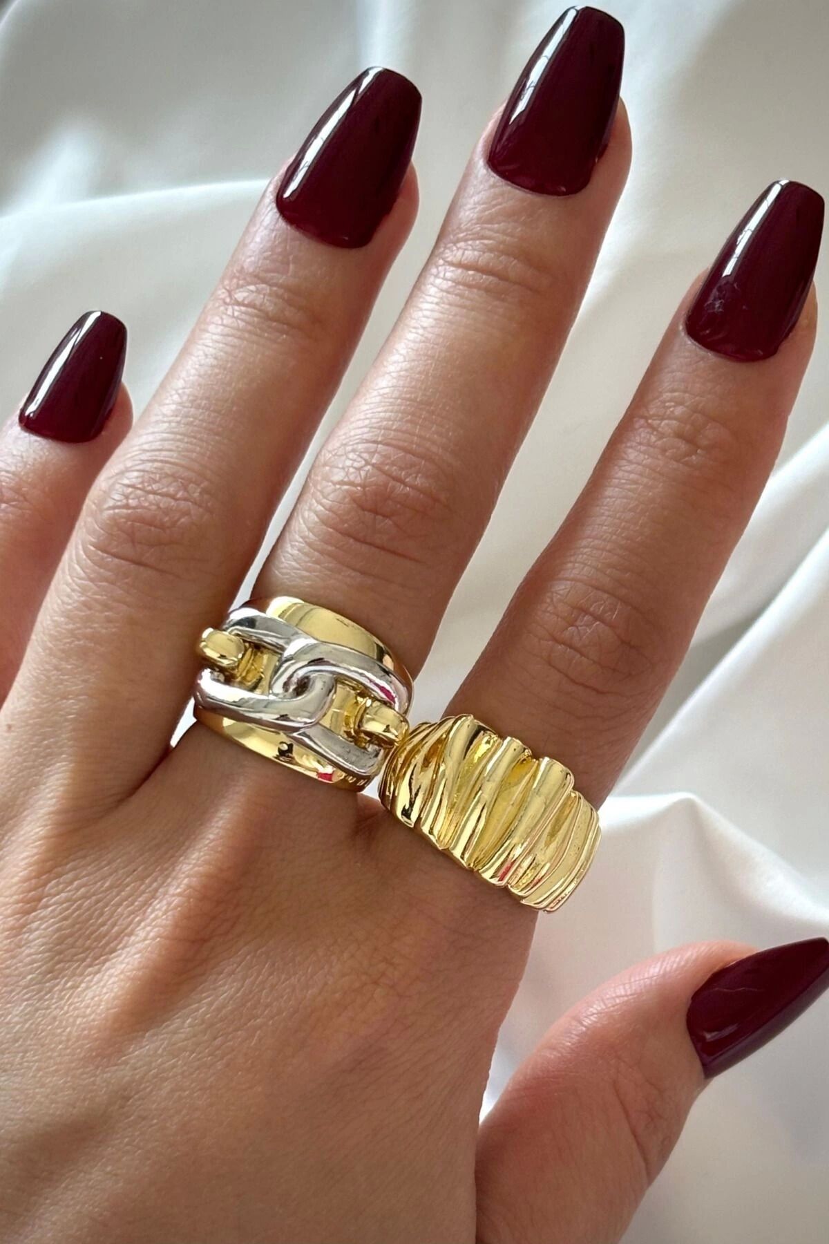 Yeni Sezon Popular 2 Li Gold Kombin Tasarım Çoklu Ayarlanabilir Kadın Yüzük Seti