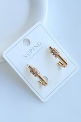 Premium Seri İthal Beyaz Zirkon Taş Detay Köşeli Halka Model Kararmayan Şık Minimal Kadın Gold Küpe