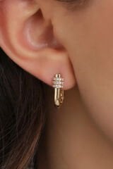 Premium Seri İthal Beyaz Zirkon Taş Detay Köşeli Halka Model Kararmayan Şık Minimal Kadın Gold Küpe