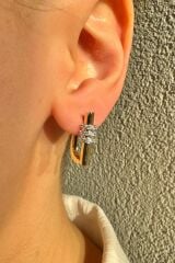 Premium Seri İthal Beyaz Zirkon Taş Detay Köşeli Halka Model Kararmayan Şık Minimal Kadın Gold Küpe