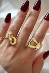 Yeni Sezon Loop 2 Li Gold Kombin Tasarım Çoklu Ayarlanabilir Kadın Yüzük Seti