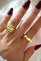 Yeni Sezon Spinning 2 Li Gold Kombin Tasarım Çoklu Ayarlanabilir Kadın Yüzük Seti