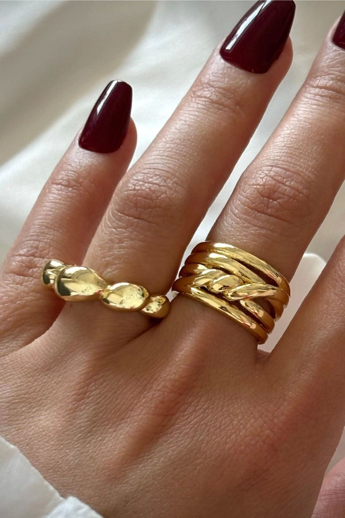 Yeni Sezon Spinning 2 Li Gold Kombin Tasarım Çoklu Ayarlanabilir Kadın Yüzük Seti