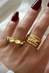 Yeni Sezon Spinning 2 Li Gold Kombin Tasarım Çoklu Ayarlanabilir Kadın Yüzük Seti