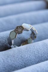 VIP %100 İthal Petek Tasarım Zirkon Taşlı Model Kararmaz Ayarlanabilir Kadın Çelik Yüzük