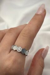 VIP %100 İthal Petek Tasarım Zirkon Taşlı Model Kararmaz Ayarlanabilir Kadın Çelik Yüzük