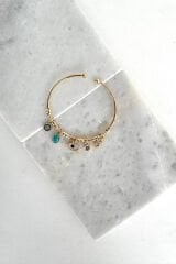 Premium Seri Renkli Taşlı Nazar Boncuğu Charmlı Ayarlanabilir Kadın Çelik Bileklik Kelepçe