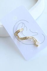 Yılan Tasarım Dizi Baget Zirkon Taşlı Kıkırdaklı Earcuff Küpe Gold