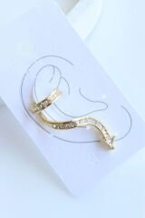 Yılan Tasarım Dizi Baget Zirkon Taşlı Kıkırdaklı Earcuff Küpe Gold