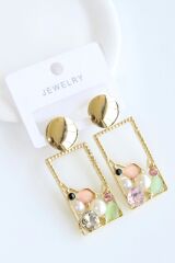 Yeni Sezon Çerçeve Sallantılı Renkli Zirkon Taşlı Tasarım Kararmaz Renk Atmaz Kadın Çelik Küpe