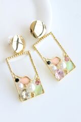 Yeni Sezon Çerçeve Sallantılı Renkli Zirkon Taşlı Tasarım Kararmaz Renk Atmaz Kadın Çelik Küpe