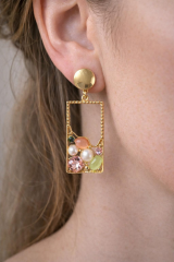 Yeni Sezon Çerçeve Sallantılı Renkli Zirkon Taşlı Tasarım Kararmaz Renk Atmaz Kadın Çelik Küpe