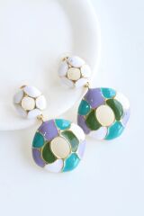 Yeni Sezon VIP Sallantılı Renkli Mineli Taşlı Tasarım Kararmaz Renk Atmaz Kadın Çelik Küpe