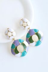 Yeni Sezon VIP Sallantılı Renkli Mineli Taşlı Tasarım Kararmaz Renk Atmaz Kadın Çelik Küpe