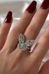 Yeni Sezon Full Zirkon Taşlı Kelebek Model Tasarım Ayarlanabilir Kadın Çelik Yüzük
