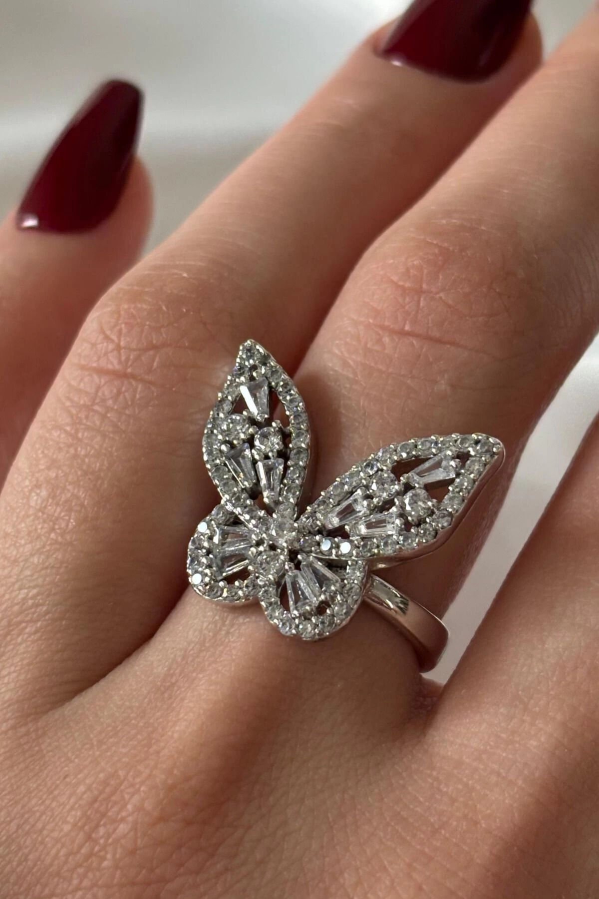 Yeni Sezon Full Zirkon Taşlı Kelebek Model Tasarım Ayarlanabilir Kadın Çelik Yüzük