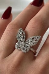 Yeni Sezon Full Zirkon Taşlı Kelebek Model Tasarım Ayarlanabilir Kadın Çelik Yüzük