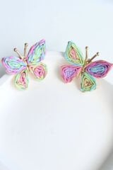 Yeni Sezon Çok Renkli Hasır Kelebek Tasarım Yazlık Hafif Kadın Küpe